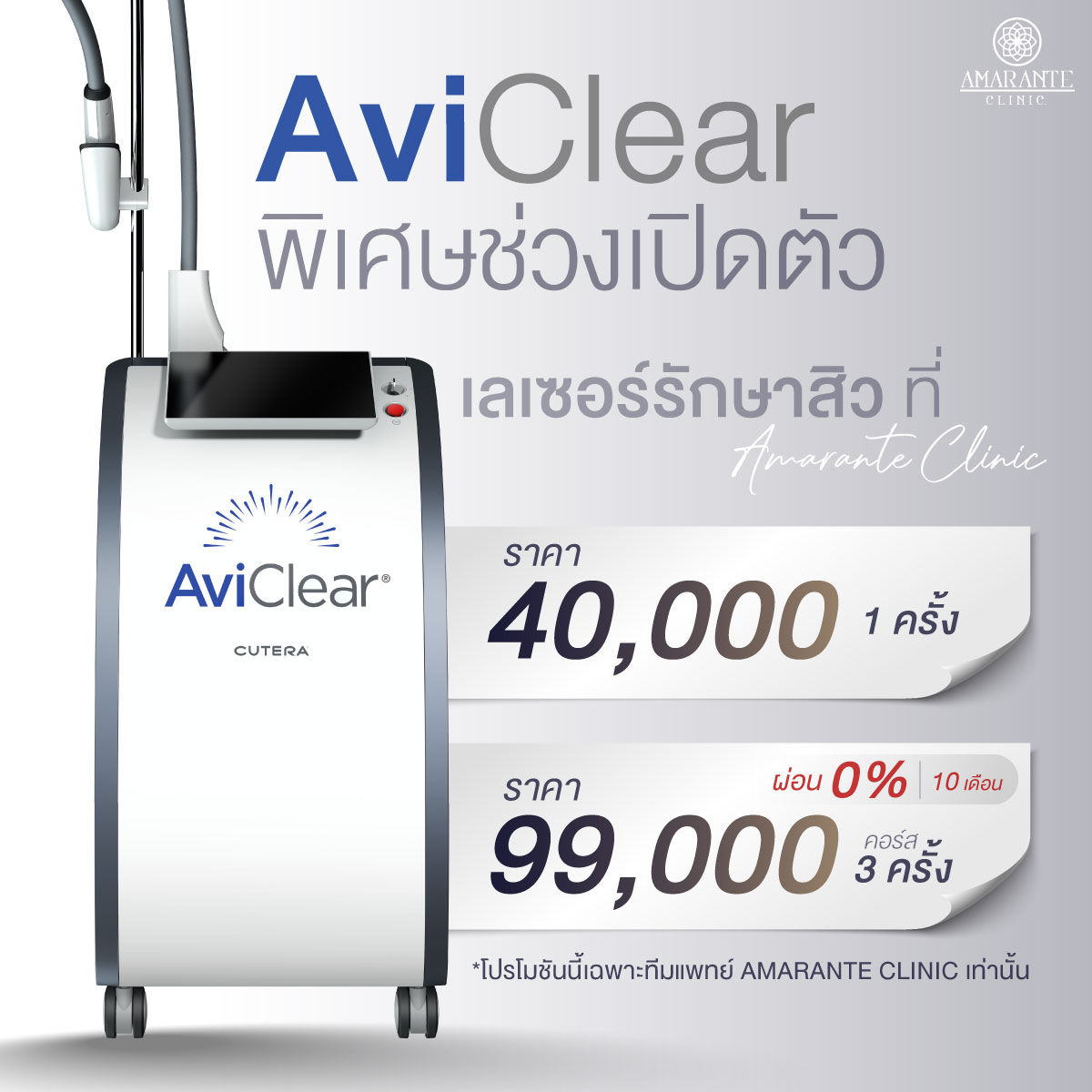 ภาพ infographic AviClear ราคาพิเศษช่วงเปิดตัว ทำโดยทีมแพทย์ Amarante Clinic
