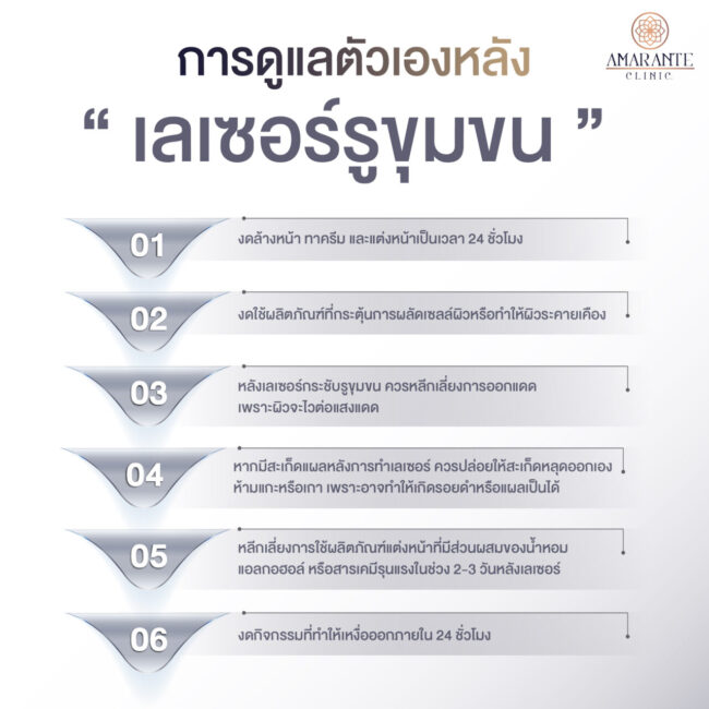 ภาพ infographic อธิบาย การดูแลตัวเองหลังเลเซอร์กระชับรูขุมขน