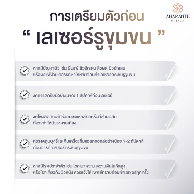 ภาพ infographic อธิบาย การเตรียมตัวก่อนเลเซอร์กระชับรูขุมขน